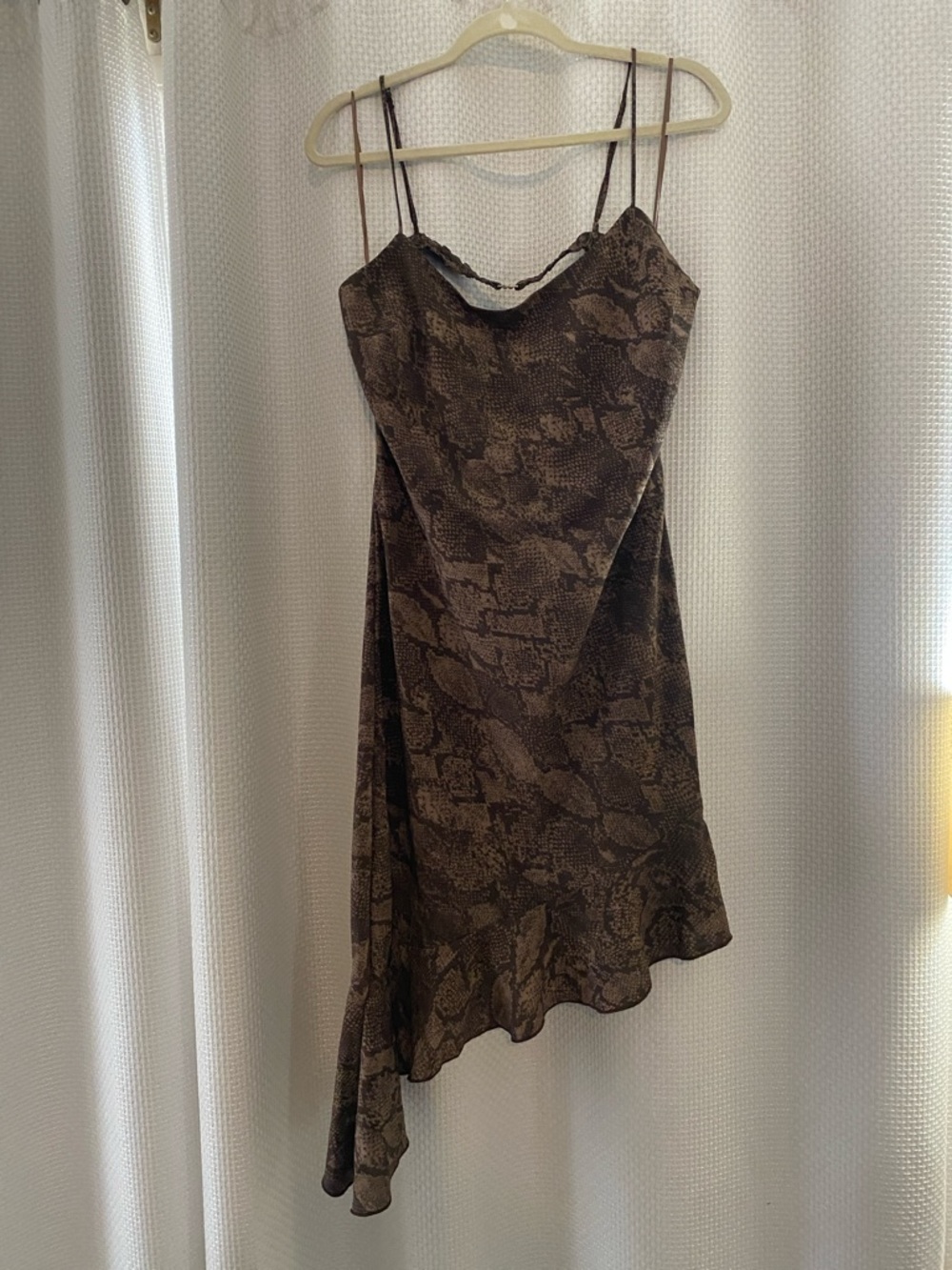 Abercrombie & Fitch Brown Snake-Print Asymmetric Slip Dress
